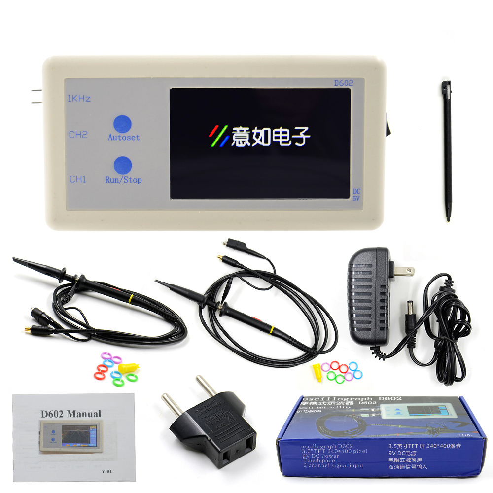 Portable Digital Oscilloscope D602 200KHz Double Channel & 3.2 Inch LCD+Touch Panel Multi-function